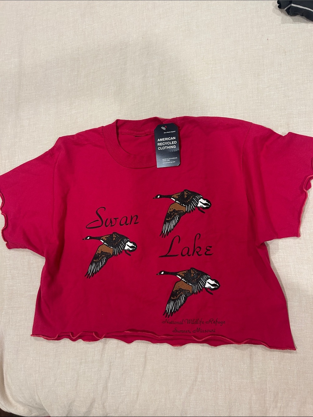 NWT American Recycled Clothing Swan Lake Missouri Goose Crop Top Size - Large